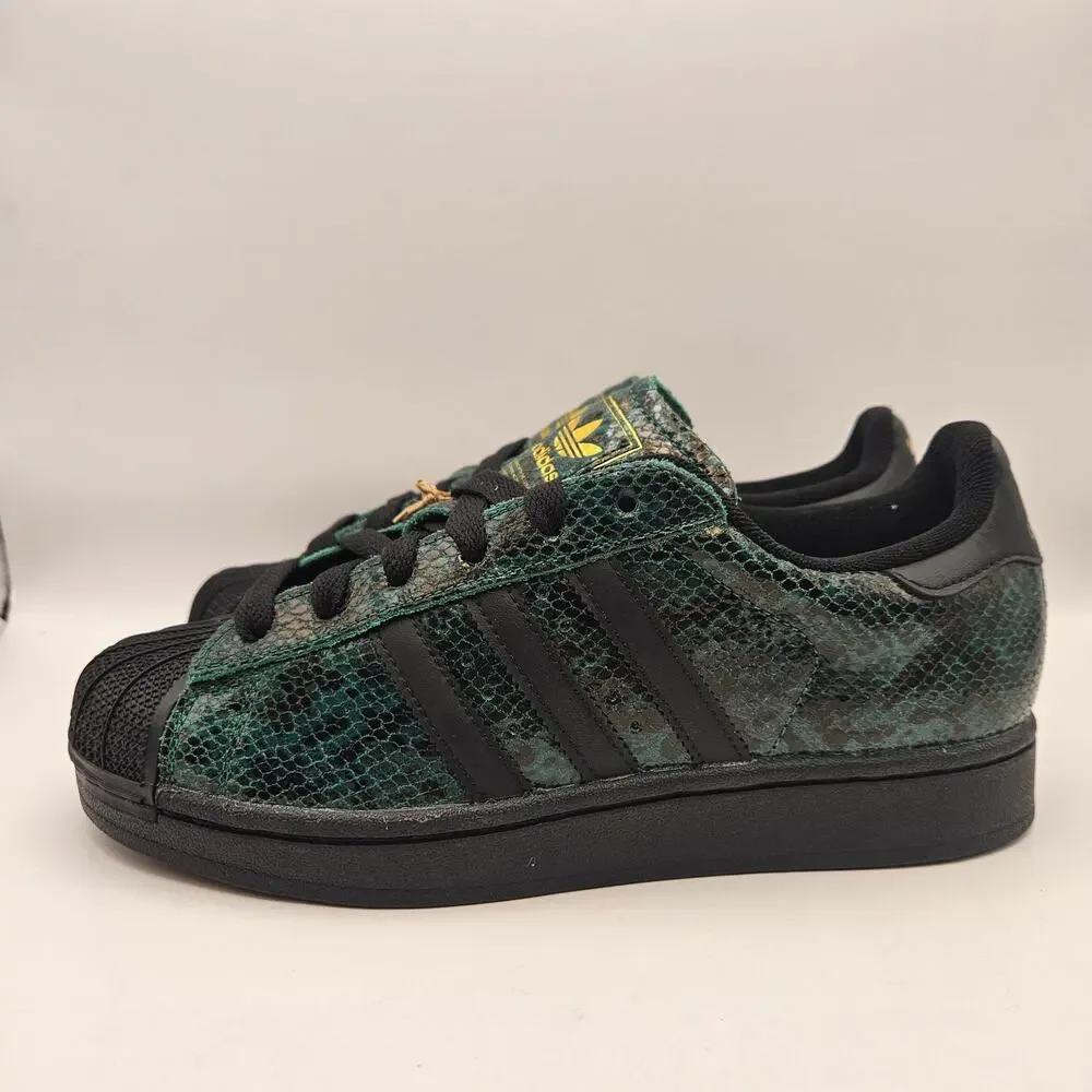 ADIDAS ORIGINALS WOMEN'S 7 SUPERSTAR BLACK GREEN SNAKESKIN SHELL TOE NWOB - Picture 2 of 6